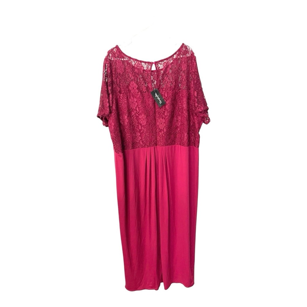 Simply Be 20 Burgundy Lace Bodice Midi Dress Pleated Waist Romantic Cocktail